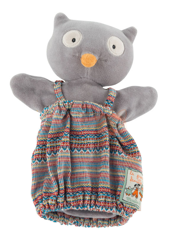  grande famille handpuppet baby comforter isidore the owl grey overalls 